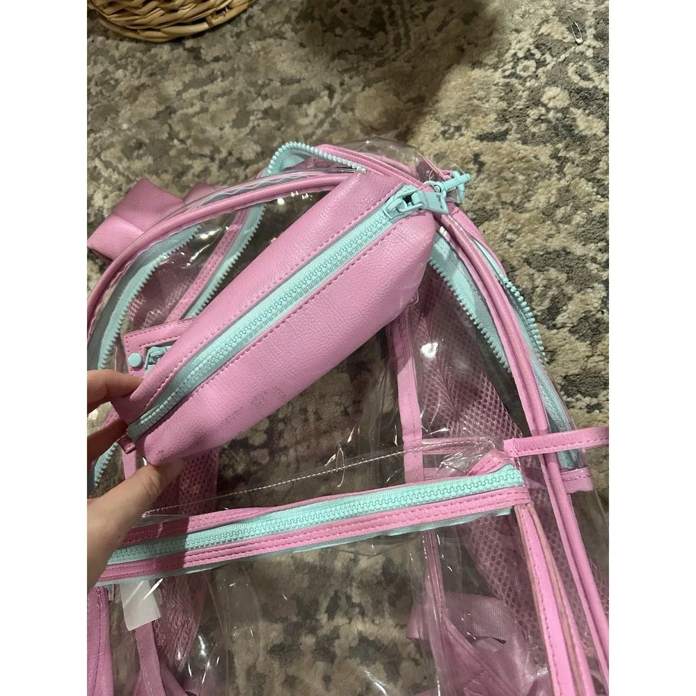 Madden NYC Clear Backpack Pink Trim With Detachable Wristlet